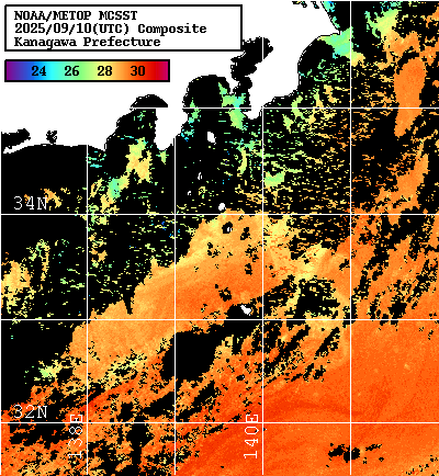 NOAA、MetOp 人工衛星画像 検索結果, 水温分布を図示