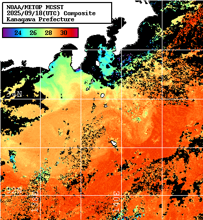 NOAA、MetOp 人工衛星画像 検索結果, 水温分布を図示