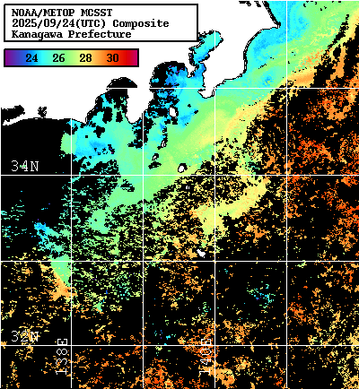 NOAA、MetOp 人工衛星画像 検索結果, 水温分布を図示