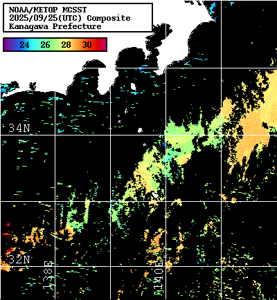 NOAA、MetOp 人工衛星画像 検索結果, 水温分布を図示