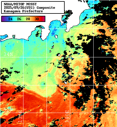 NOAA、MetOp 人工衛星画像 検索結果, 水温分布を図示