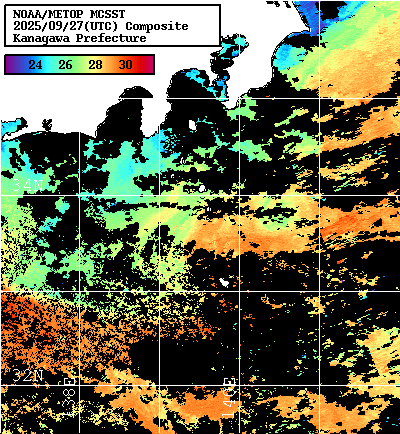 NOAA、MetOp 人工衛星画像 検索結果, 水温分布を図示