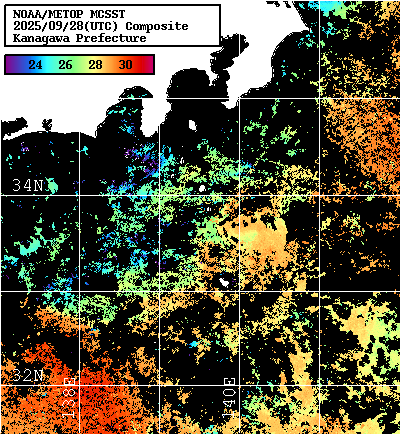 NOAA、MetOp 人工衛星画像 検索結果, 水温分布を図示