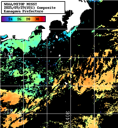 NOAA、MetOp 人工衛星画像 検索結果, 水温分布を図示