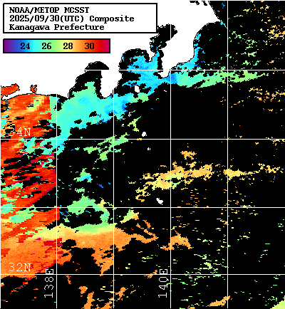 NOAA、MetOp 人工衛星画像 検索結果, 水温分布を図示