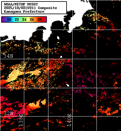 NOAA、MetOp 人工衛星画像 検索結果, 水温分布を図示
