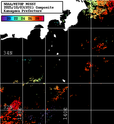 NOAA、MetOp 人工衛星画像 検索結果, 水温分布を図示