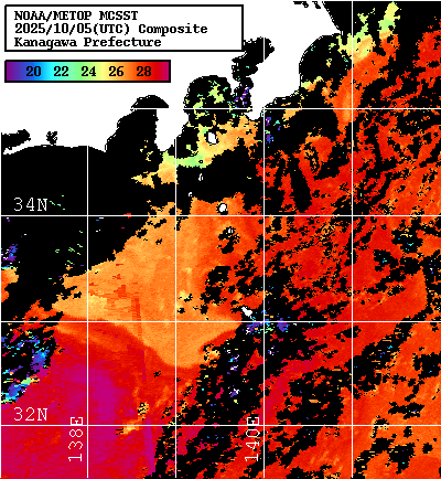 NOAA、MetOp 人工衛星画像 検索結果, 水温分布を図示