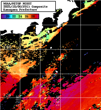 NOAA、MetOp 人工衛星画像 検索結果, 水温分布を図示