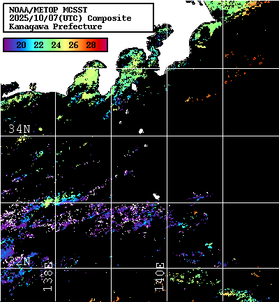 NOAA、MetOp 人工衛星画像 検索結果, 水温分布を図示