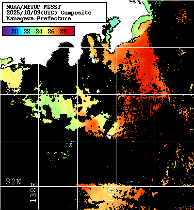 NOAA、MetOp 人工衛星画像 検索結果, 水温分布を図示