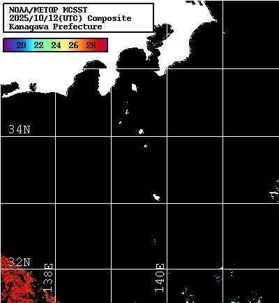 NOAA、MetOp 人工衛星画像 検索結果, 水温分布を図示