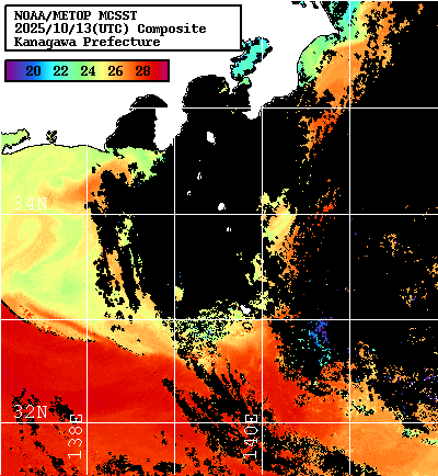 NOAA、MetOp 人工衛星画像 検索結果, 水温分布を図示