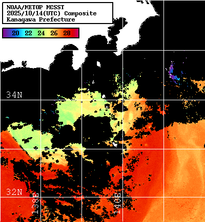 NOAA、MetOp 人工衛星画像 検索結果, 水温分布を図示