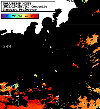 NOAA、MetOp 人工衛星画像 検索結果, 水温分布を図示