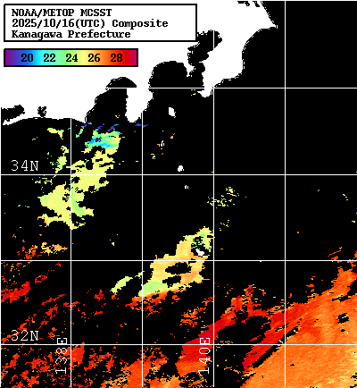 NOAA、MetOp 人工衛星画像 検索結果, 水温分布を図示