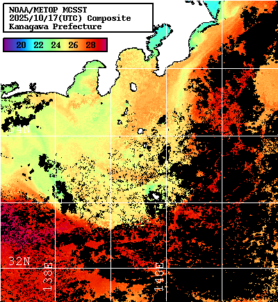 NOAA、MetOp 人工衛星画像 検索結果, 水温分布を図示