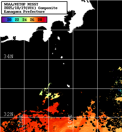 NOAA、MetOp 人工衛星画像 検索結果, 水温分布を図示