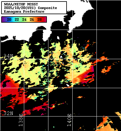 NOAA、MetOp 人工衛星画像 検索結果, 水温分布を図示