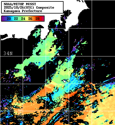 NOAA、MetOp 人工衛星画像 検索結果, 水温分布を図示