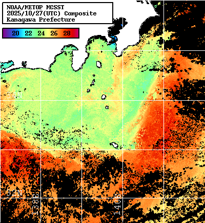 NOAA、MetOp 人工衛星画像 検索結果, 水温分布を図示