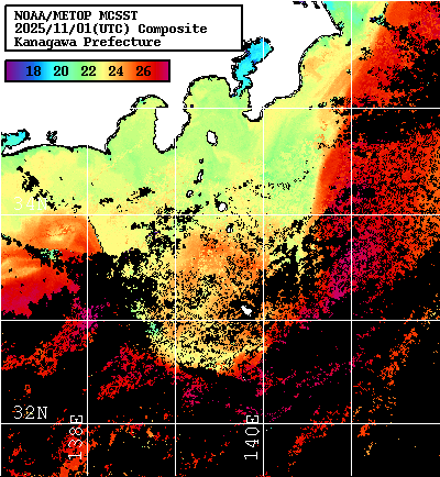 NOAA、MetOp 人工衛星画像 検索結果, 水温分布を図示