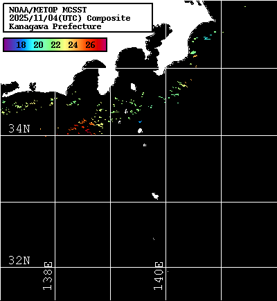 NOAA、MetOp 人工衛星画像 検索結果, 水温分布を図示