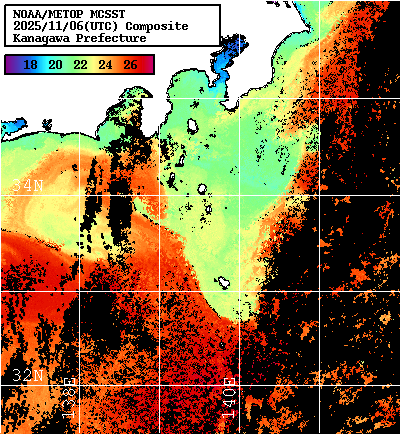 NOAA、MetOp 人工衛星画像 検索結果, 水温分布を図示