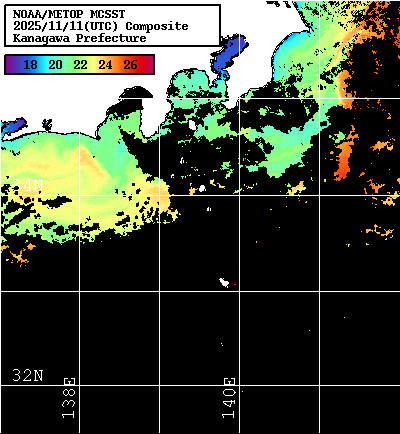 NOAA、MetOp 人工衛星画像 検索結果, 水温分布を図示