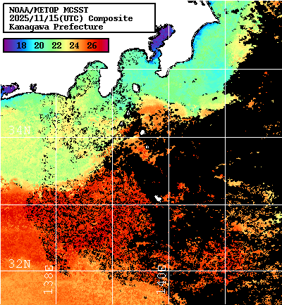 NOAA、MetOp 人工衛星画像 検索結果, 水温分布を図示