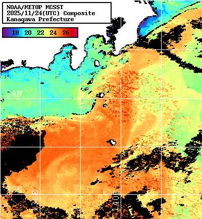 NOAA、MetOp 人工衛星画像 検索結果, 水温分布を図示