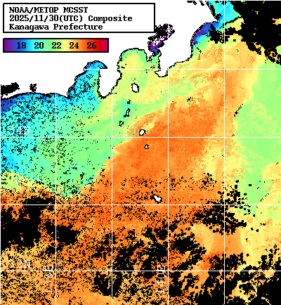 NOAA、MetOp 人工衛星画像 検索結果, 水温分布を図示