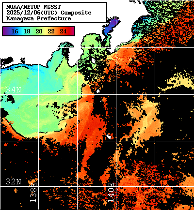 NOAA、MetOp 人工衛星画像 検索結果, 水温分布を図示