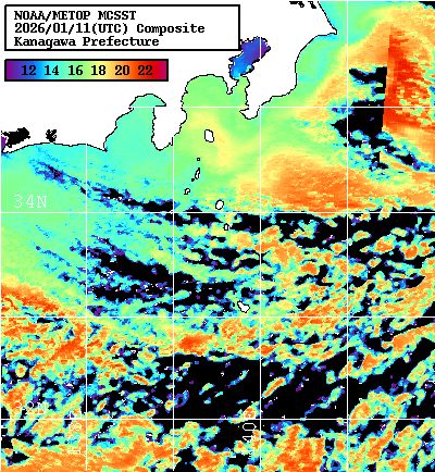 NOAA、MetOp 人工衛星画像 検索結果, 水温分布を図示