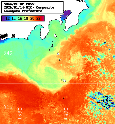 NOAA、MetOp 人工衛星画像 検索結果, 水温分布を図示
