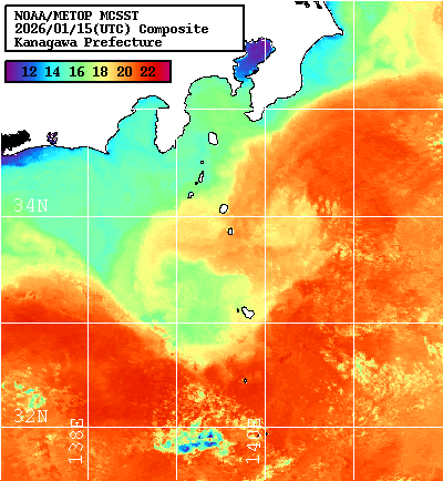NOAA、MetOp 人工衛星画像 検索結果, 水温分布を図示