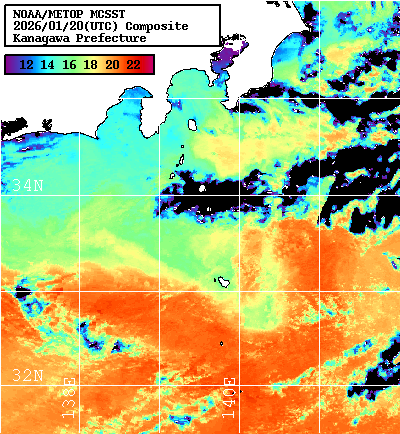 NOAA、MetOp 人工衛星画像 検索結果, 水温分布を図示