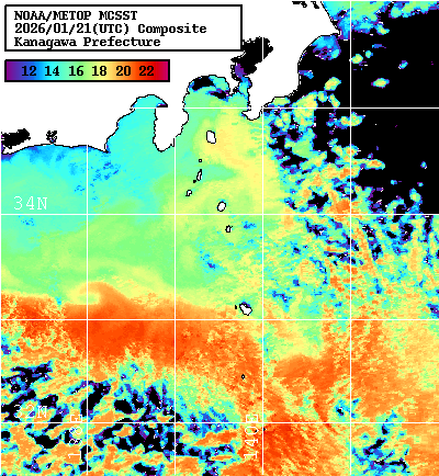 NOAA、MetOp 人工衛星画像 検索結果, 水温分布を図示