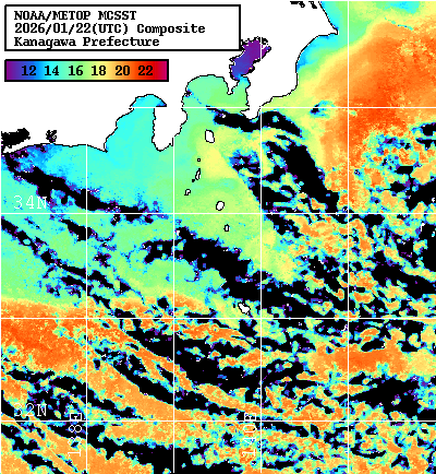 NOAA、MetOp 人工衛星画像 検索結果, 水温分布を図示