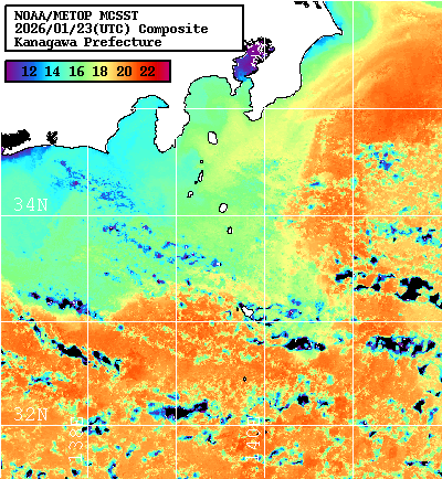 NOAA、MetOp 人工衛星画像 検索結果, 水温分布を図示