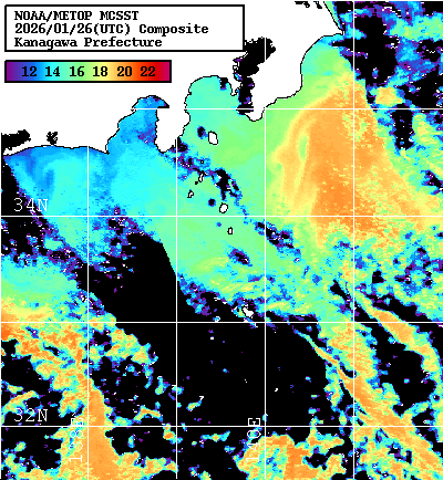 NOAA、MetOp 人工衛星画像 検索結果, 水温分布を図示