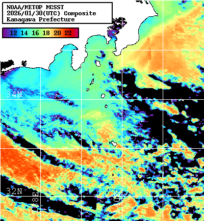 NOAA、MetOp 人工衛星画像 検索結果, 水温分布を図示