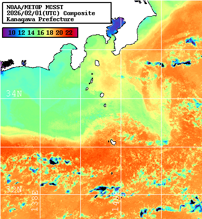 NOAA、MetOp 人工衛星画像 検索結果, 水温分布を図示