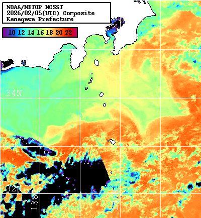 NOAA、MetOp 人工衛星画像 検索結果, 水温分布を図示