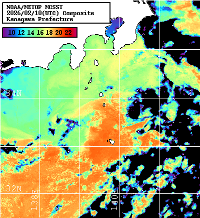 NOAA、MetOp 人工衛星画像 検索結果, 水温分布を図示