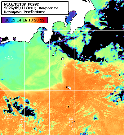 NOAA、MetOp 人工衛星画像 検索結果, 水温分布を図示