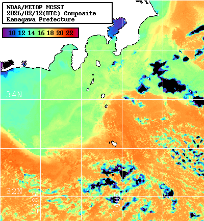 NOAA、MetOp 人工衛星画像 検索結果, 水温分布を図示