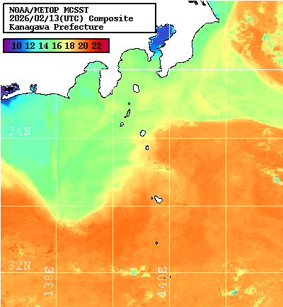 NOAA、MetOp 人工衛星画像 検索結果, 水温分布を図示