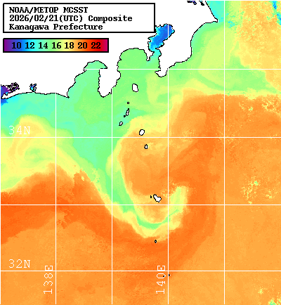NOAA、MetOp 人工衛星画像 検索結果, 水温分布を図示