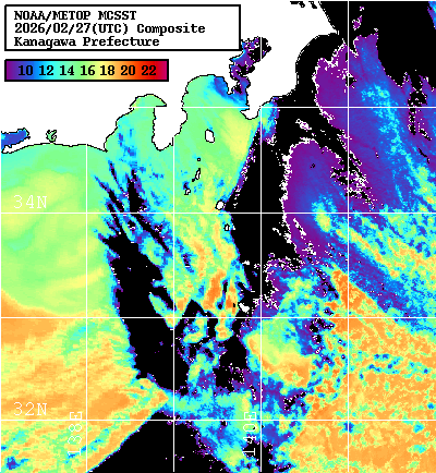 NOAA、MetOp 人工衛星画像 検索結果, 水温分布を図示